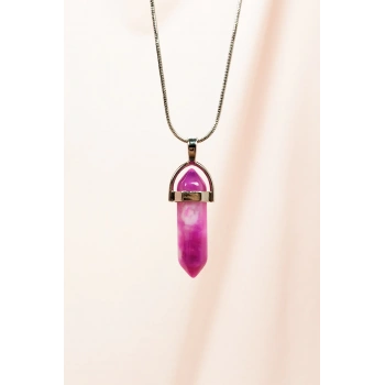 Pembe Akit Doğal Taşı Zincirli El Yapımı Tasarımlı Kolye Uç: 3,5 cm Zincir: 20 cm Kutulu
