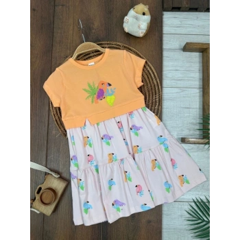 PEMBE BİSİKLET YAKA KISA KOLLU PAMUKLU PEMBE KIZ ÇOCUK & BEBEK ELBİSE