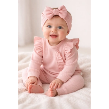 Pembe Fırfırlı 3’lü Kız Bebek Takımı