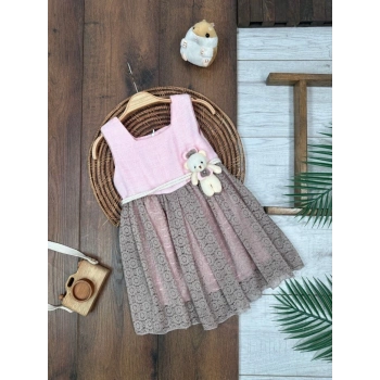 PEMBE KAHVERENGI ASKILI KOL AYICIK DETAYLI ŞIK BELDEN BAĞLAMALI ELBISE