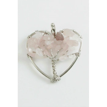 Pembe Kuvars Kalp Doğaltaş Kolye Ucu