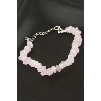 Pembe Kuvars Kırık Doğaltaş Bileklik