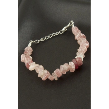 Pembe Kuvars Kırık Doğaltaş Bileklik