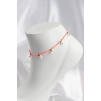 Pembe Renk Boncuklu Papatya Motifli Halhal - TJ-HH1668