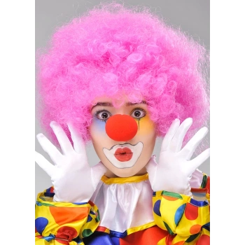 Pembe Renk Kıvırcık Afro Bonus Peruk Takma Saç ve Kırmızı Burun Seti (4887)