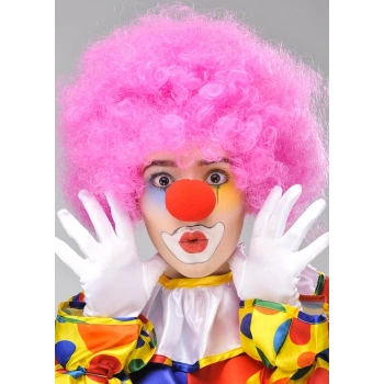 Pembe Renk Kıvırcık Bonus Peruk Ve Kırmızı Burun Seti