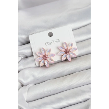 Pembe Renk Kristal Taşlı Lotus Çiçek Model Kadın Küpe TJ-BKP11923