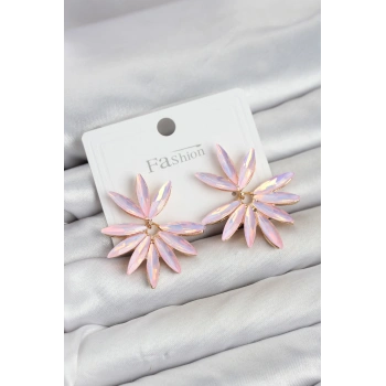 Pembe Renk Kristal Taşlı Lotus Model Kadın Küpe TJ-BKP11915