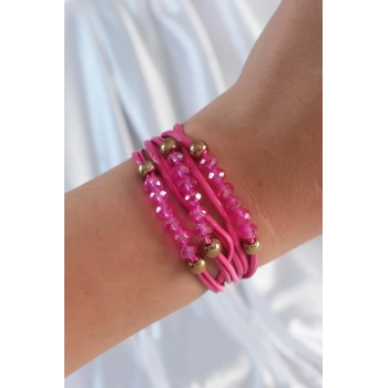 Pembe Renk Zirkon Taşlı İpli Çoklu Bileklik - TJ-BB6342