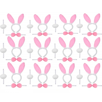 Pembe Tavşan Kostüm Seti – Taç Ponpon Kuyruk 12 li Paket