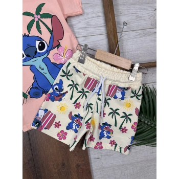 Pembe Yazlık Pamuku Beli Lastikli Kız Çocuk Takım