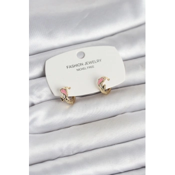 Pembe Yunus Balığı Model Gold Renk Pirinç Çocuk Küpe - TJ-BKP11650