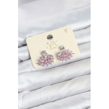 Pembe Zirkon Taşlı Gümüş Swan Kuğu Model Kadın Küpe TJ-BKP11941