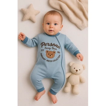 Persona Bear Nakışlı % 100 Pamuk Erkek Bebek Tulum