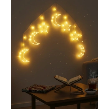Pilli Ay Yıldız Led Perde Işık Ev Ve Organizasyon Dekoru