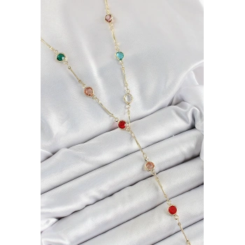 Pirinç Asorti Model Gold Renk Zirkon Taşlı Y Kolye - TJ-BKO10251