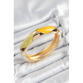 Pirinç Beyaz Yeşil Sarı Mineli Baklava Model Gold Renk Kadın Kelepçe - TJ-BB7328