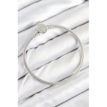 Pirinç Charm Zirkon Taşlı Taç Model Gümüş Renk Kadın Bileklik - TJ-BB7802
