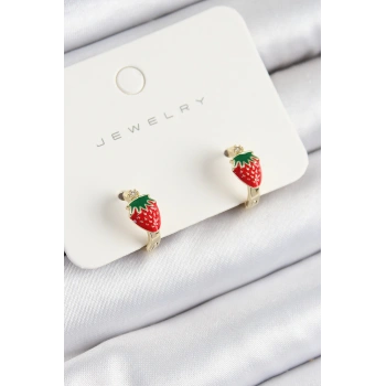 Pirinç Çilek Model Gold Renk Çocuk Küpe - TJ-BKP10906