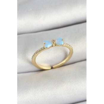 Pirinç Fiyonk Figürlü Zirkon Taşlı Gold Renk Ayarlanabilir Kadın Yüzük - TJ-BYK3760