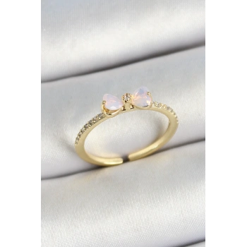 Pirinç Fiyonk Figürlü Zirkon Taşlı Gold Renk Ayarlanabilir Kadın Yüzük - TJ-BYK3772