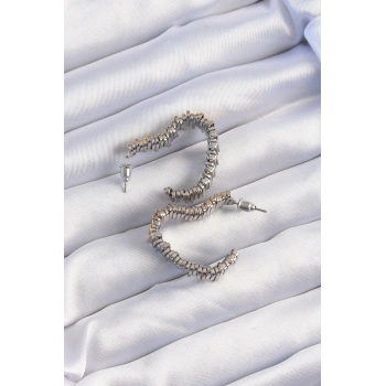 Pirinç Gold Gümüş Renkli Tırtıklı Kalp Küpe - TJ-BKP9227