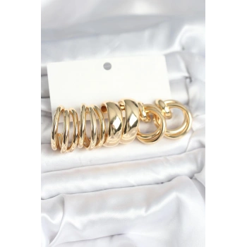 Pirinç Gold Renk 3 Çift Vintage Kadın Küpe Seti - TJ-BKP11382
