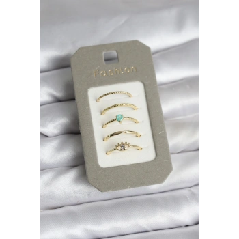 Pirinç Gold Renk 5li Yüzük Seti - TJ-BYK3923