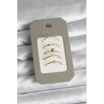 Pirinç Gold Renk 5li Yüzük Seti - TJ-BYK3924