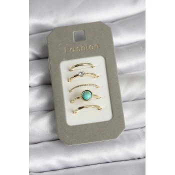 Pirinç Gold Renk 5li Yüzük Seti - TJ-BYK3925