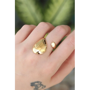 Pirinç Gold Renk Ayarlanabilir İri Bombeli Yüzük - TJ-BYK3178