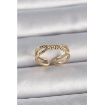 Pirinç Gold Renk Ayarlanabilir Zirkon Taşlı Sarmal Model Kadın Yüzük - TJ-BYK3400