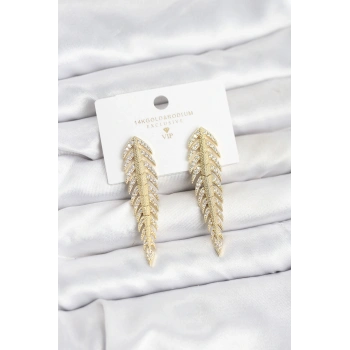 Pirinç Gold Renk Balık Sırtı Model Zirkon Taşlı Kadın Küpe - TJ-BKP11516