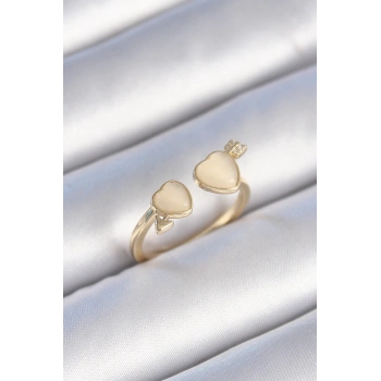 Pirinç Gold Renk Beyaz Mineli Kalp Model Kadın Yüzük - TJ-BYK3472