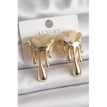 Pirinç Gold Renk Beyaz Sedefli Akan Kalp Model Kadın Küpe - TJ-BKP9893