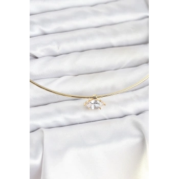 Pirinç Gold Renk Choker Model Zirkon Taşlı Kadın Kolye - TJ-BKO10817