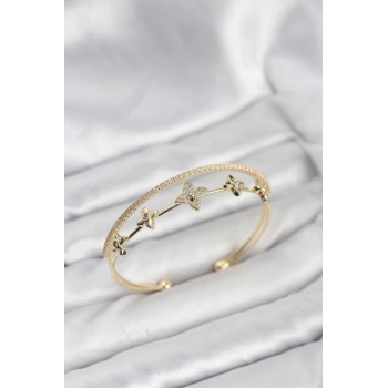 Pirinç Gold Renk Çiçek Model Kadın Bileklik - TJ-BB8253