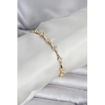 Pirinç Gold Renk Damla Model Zirkon Taşlı Kadın Bileklik - TJ-BB8406