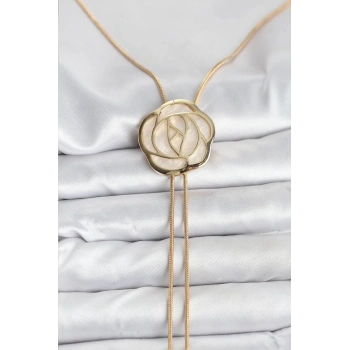 Pirinç Gold Renk Gül Model Asansörlü Kadın Kolye - TJ-BKO10636