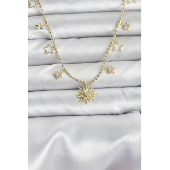 Pirinç Gold Renk Güneş Model Kadın Kolye - TJ-BKO10645