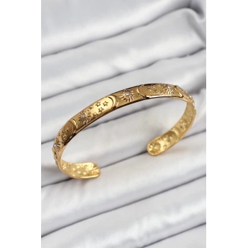Pirinç Gold Renk İşlemeli Altı Açık Bileklik - TJ-BB7187