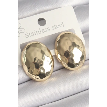 Pirinç Gold Renk İşlemeli Bombe Oval Model Kadın Küpe - TJ-BKP10255