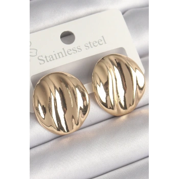 Pirinç Gold Renk İşlemeli Daire Plaka Model Kadın Küpe - TJ-BKP10249