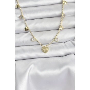 Pirinç Gold Renk Kalp Model Kadın Kolye - TJ-BKO10643