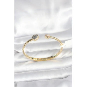 Pirinç Gold Renk Kalpli Model Kadın Kelepçe Bileklik - TJ-BB8089