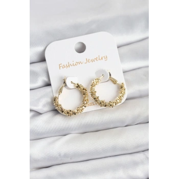 Pirinç Gold Renk Küçük Tırtıklı Halka Model Kadın Küpe - TJ-BKP11605