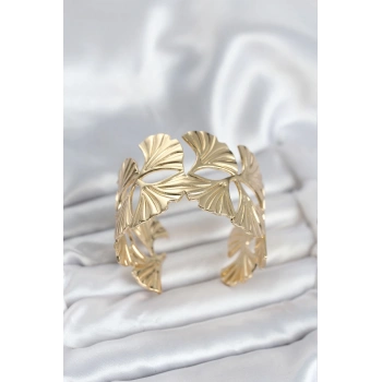 Pirinç Gold Renk Levha Yelpaze Model Kadın Bileklik - TJ-BB8053