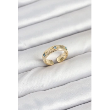 Pirinç Gold Renk Mavi Zirkon Taşlı Kutup Yıldızı Model Kadın Yüzük - TJ-BYK3896