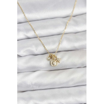 Pirinç Gold Renk Minimal Charmlı Kadın Kolye - TJ-BKO10803