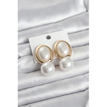 Pirinç Gold Renk Model İncili Kadın Küpe - TJ-BKP11685